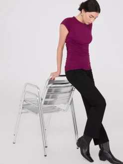 Suzy Shier Tops|Short Sleeve>Short Raglan Sleeve Top With Side Pleats