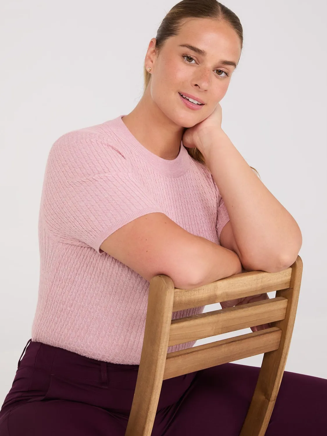 Suzy Shier Short Sleeve|Sweaters & Cardigans>Short Sleeve Cable Knit Sweater