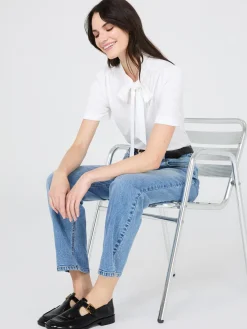 Suzy Shier Tops|Short Sleeve>Short Sleeve Tie-Neck Top