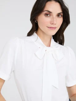 Suzy Shier Tops|Short Sleeve>Short Sleeve Tie-Neck Top