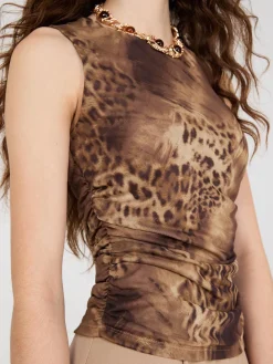 Suzy Shier Tops|Sleeveless>Sleeveless Animal Print Mesh Top