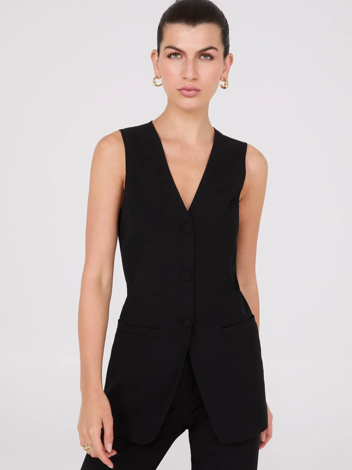 Suzy Shier Suiting|Blazers & Vests>Sleeveless 3-Button Blazer