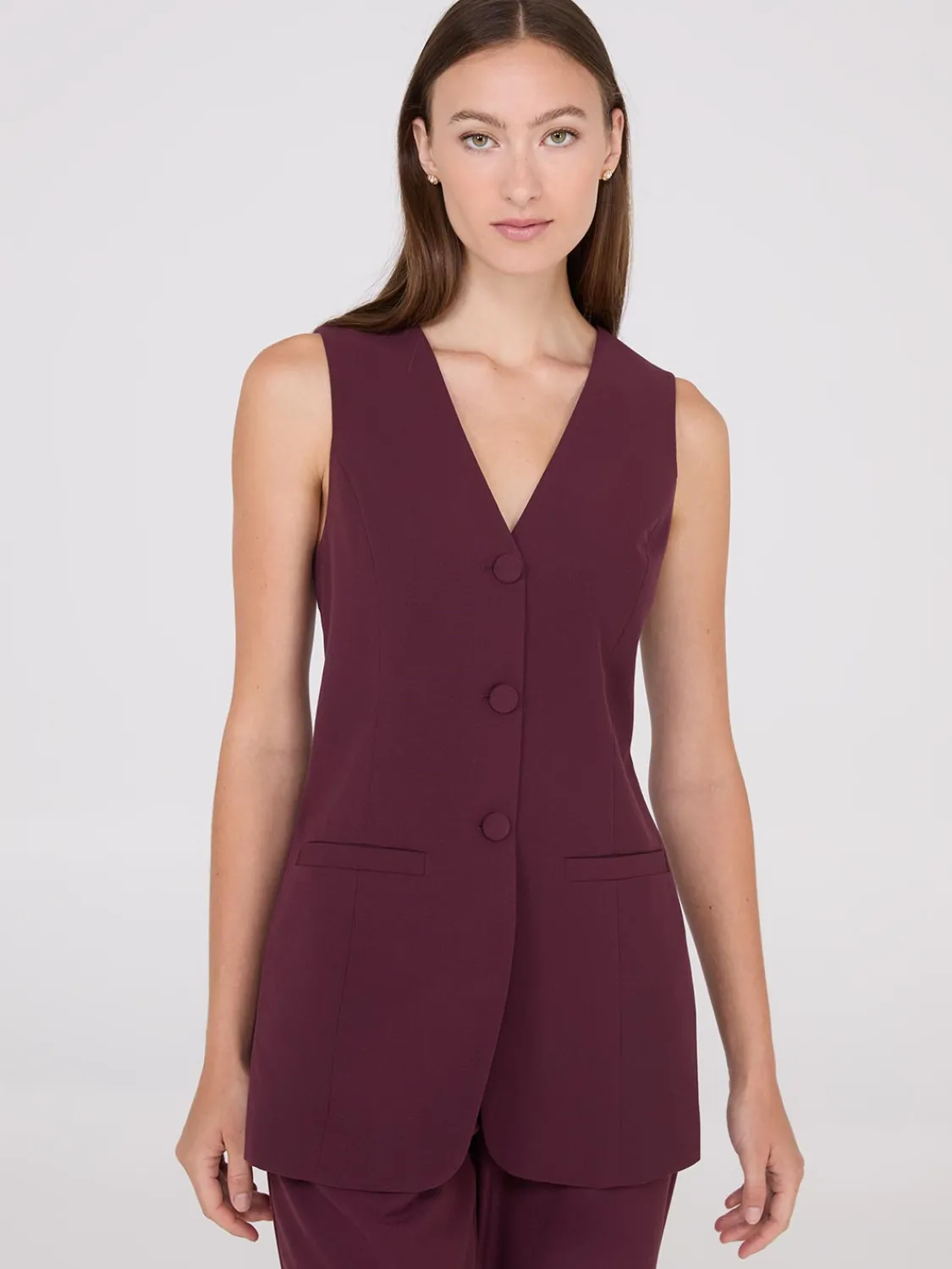 Suzy Shier Suiting|Blazers & Vests>Sleeveless 3-Button Blazer