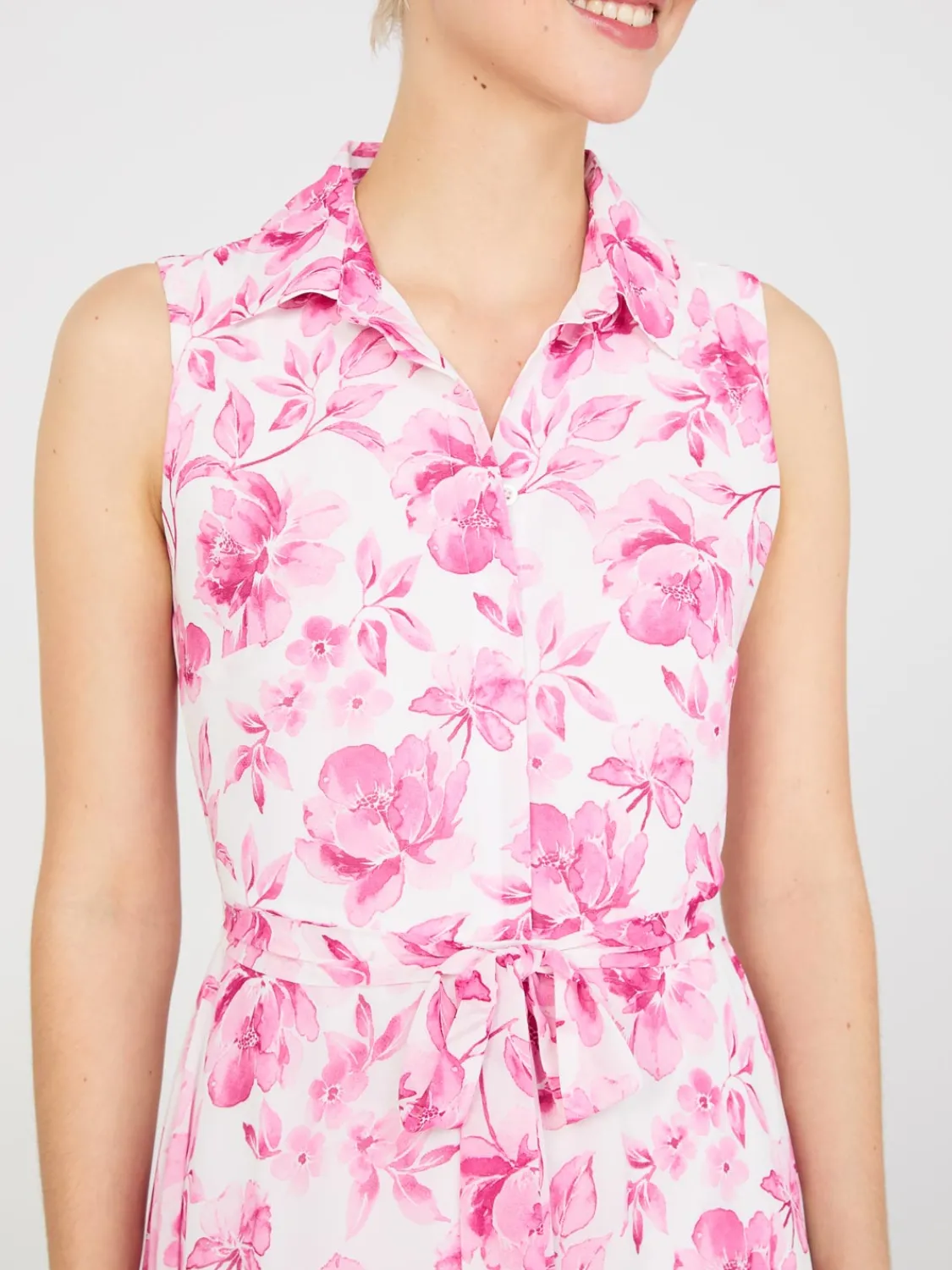 Suzy Shier Casual Dresses|Midi & Maxi>Sleeveless Chiffon Printed Button-Front Midi Dress