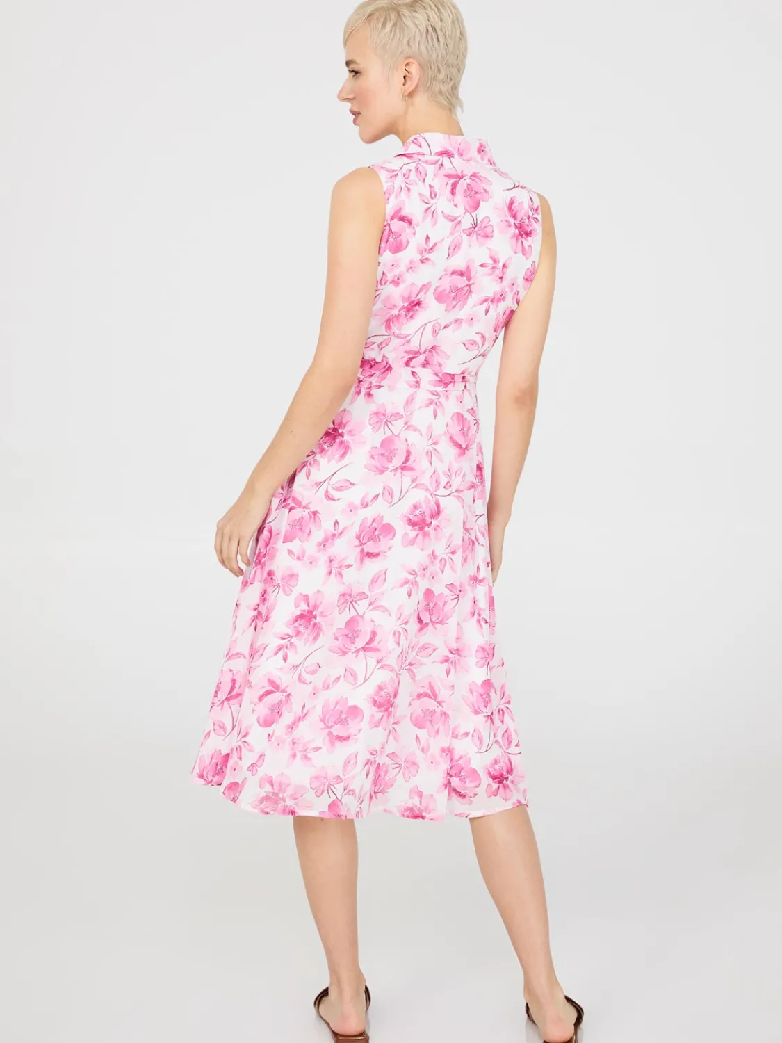 Suzy Shier Casual Dresses|Midi & Maxi>Sleeveless Chiffon Printed Button-Front Midi Dress