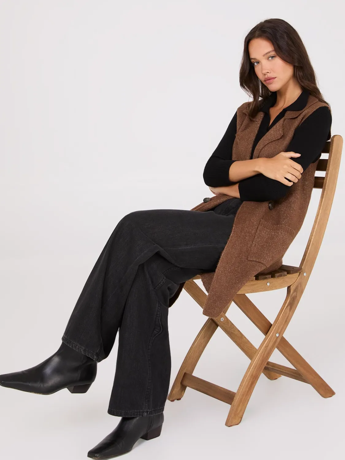 Suzy Shier Sleeveless|Sweaters & Cardigans>Sleeveless Collared Duster