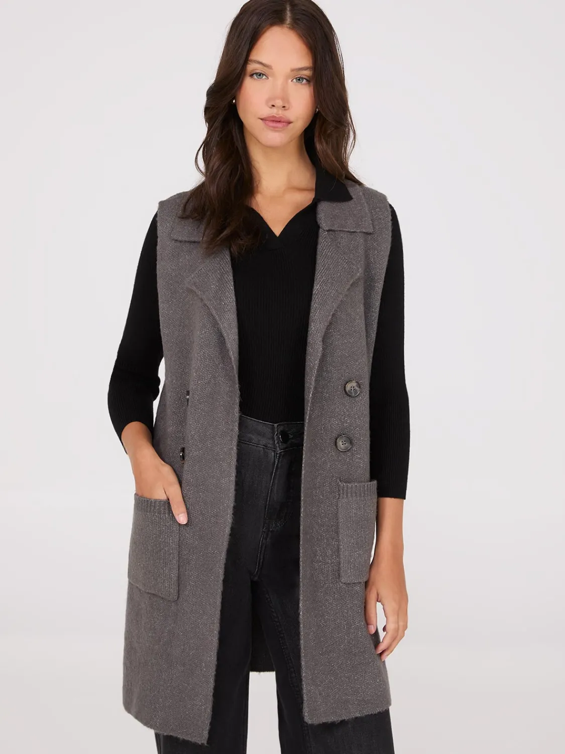 Suzy Shier Sleeveless|Sweaters & Cardigans>Sleeveless Collared Duster