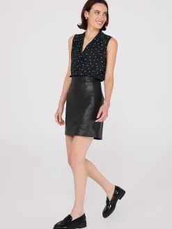 Suzy Shier Tops|Sleeveless>Sleeveless Dot Print V-Neck Blouse