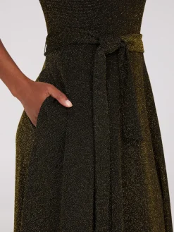 Suzy Shier Midi & Maxi|Party Dresses>Sleeveless Glitter Mock Neck Midi Dress