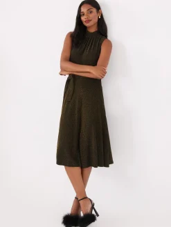 Suzy Shier Midi & Maxi|Party Dresses>Sleeveless Glitter Mock Neck Midi Dress