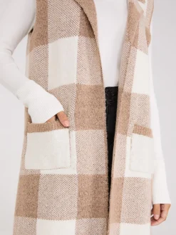 Suzy Shier Sleeveless|Sweaters & Cardigans>Sleeveless Plaid Collared Duster
