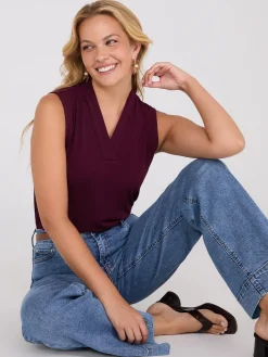 Suzy Shier Tops|Sleeveless>Sleeveless Pleated V-Neck Top