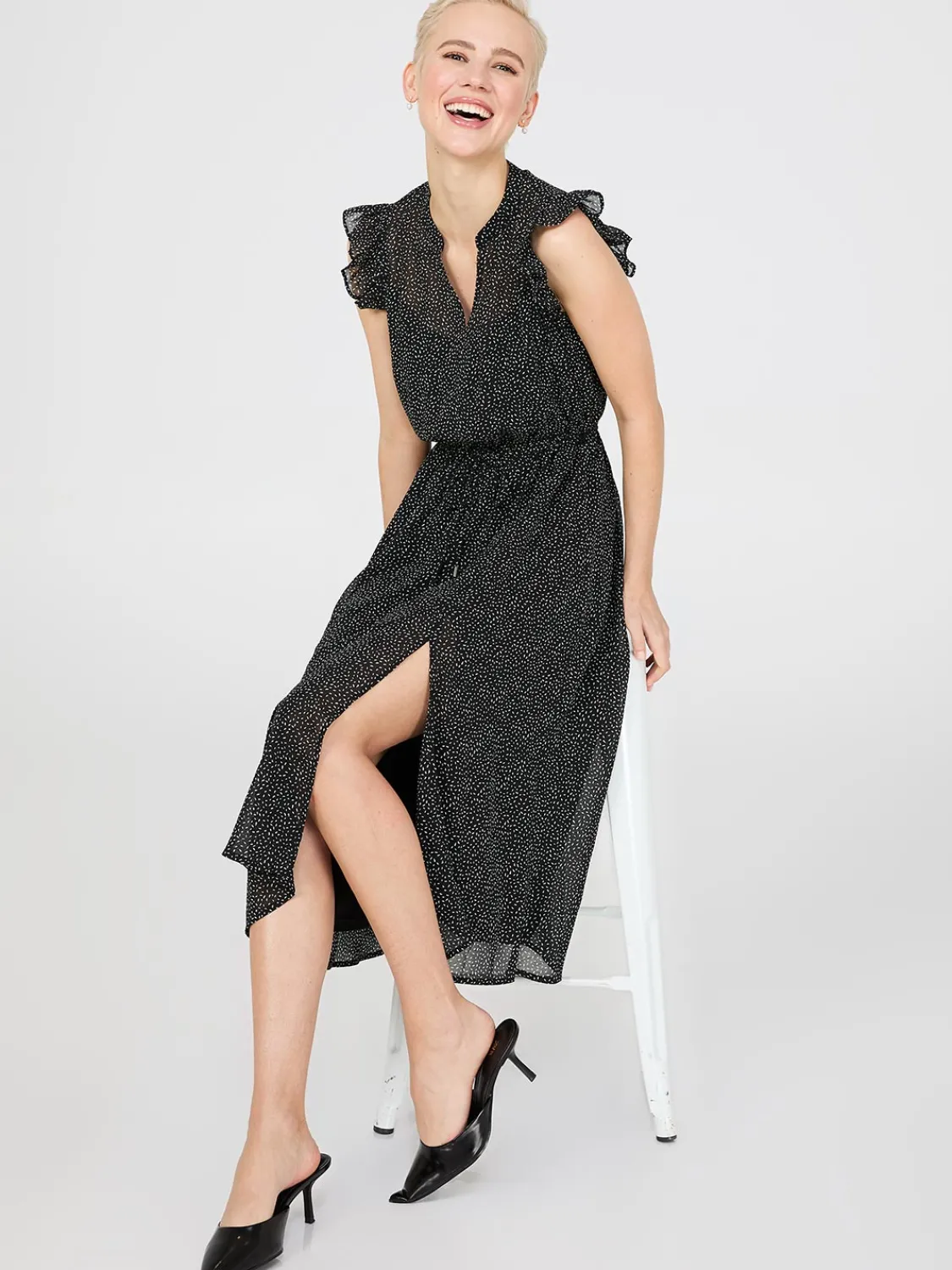 Suzy Shier Work Dresses|Dresses>Sleeveless Printed Chiffon Midi Dress