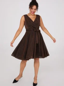 Suzy Shier Mini|Party Dresses>Sleeveless Shimmer Crossover Fit & Flare Dress