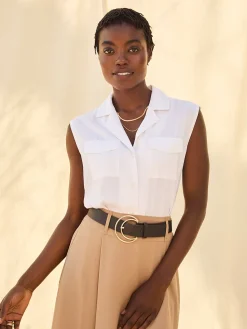 Suzy Shier Sleeveless|Blouses>Sleeveless Tencel Button-Front Blouse