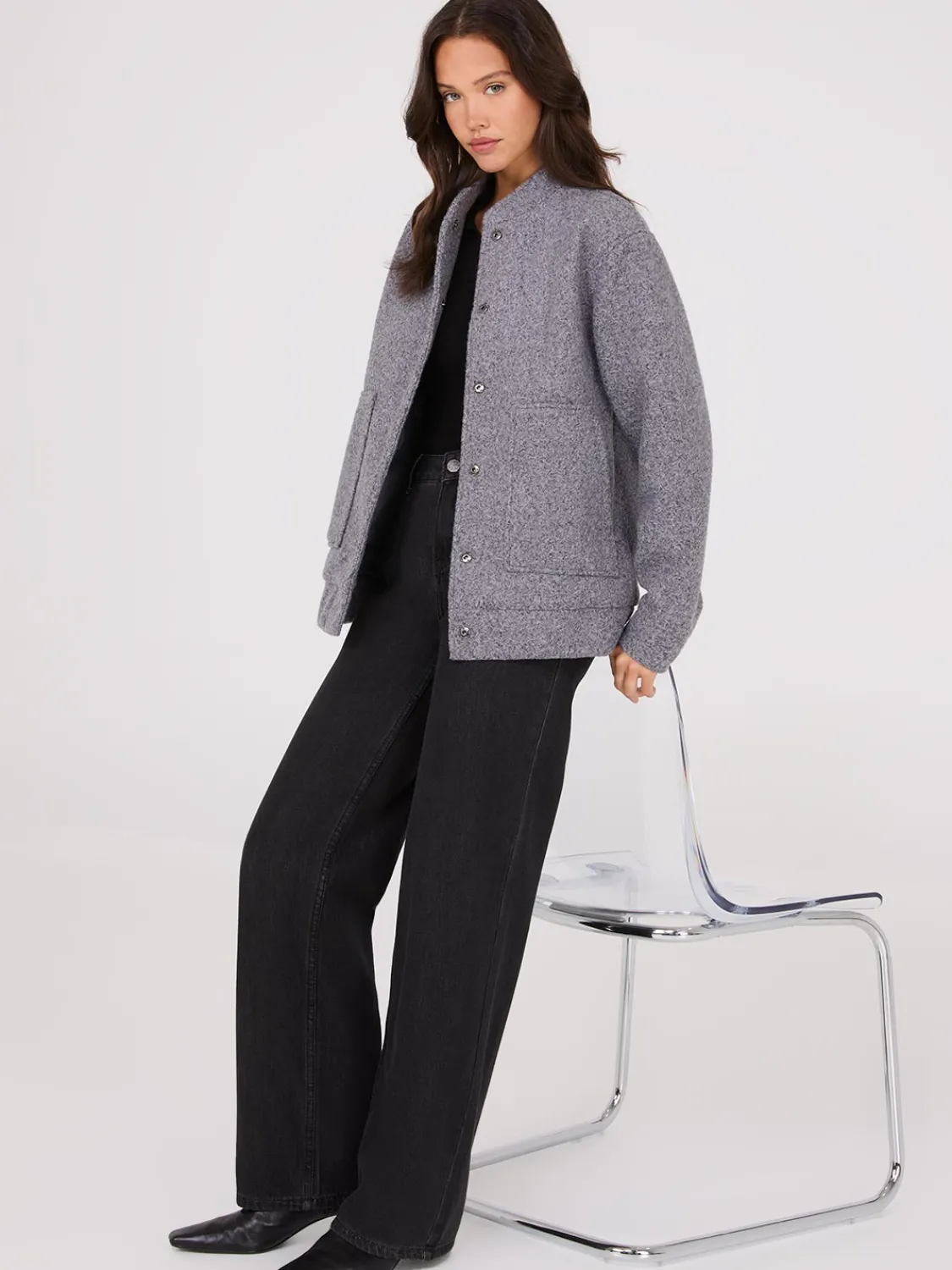Suzy Shier Puffers & Jackets|Puffers & Jackets>Snap Front Bomber Jacket