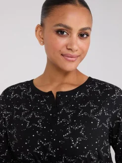 Suzy Shier Lounge & Pjs>Star Print Henley Pajama Set
