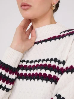 Suzy Shier Long Sleeve|Sweaters & Cardigans>Striped Chenille Mock Neck Sweater