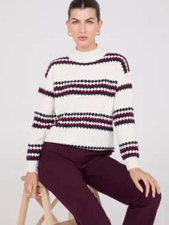 Suzy Shier Long Sleeve|Sweaters & Cardigans>Striped Chenille Mock Neck Sweater