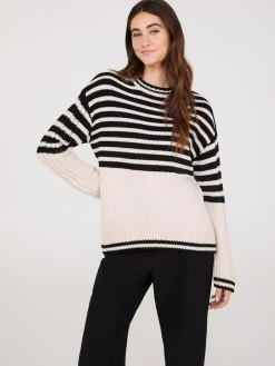 Suzy Shier Long Sleeve|Sweaters & Cardigans>Striped Crew Neck High-Low Sweater