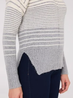Suzy Shier Long Sleeve|Sweaters & Cardigans>Striped Mock Neck High-Low Sweater