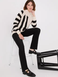 Suzy Shier Long Sleeve|Sweaters & Cardigans>Striped Mock Neck Raglan Sleeve Sweater