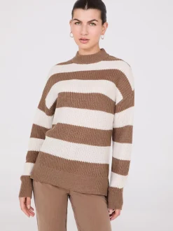Suzy Shier Long Sleeve|Sweaters & Cardigans>Striped Mock Neck Sweater With Side Slits