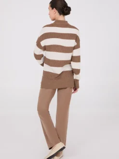 Suzy Shier Long Sleeve|Sweaters & Cardigans>Striped Mock Neck Sweater With Side Slits