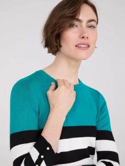 Suzy Shier Long Sleeve|Sweaters & Cardigans>Striped Round Neck Sweater With Button Details