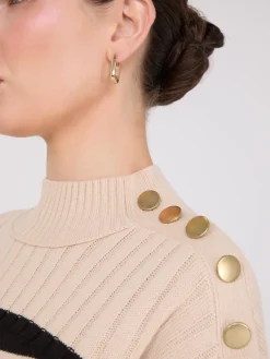 Suzy Shier Long Sleeve|Sweaters & Cardigans>Striped Tunic Sweater With Button Details