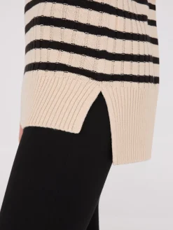 Suzy Shier Long Sleeve|Sweaters & Cardigans>Striped Tunic Sweater With Button Details