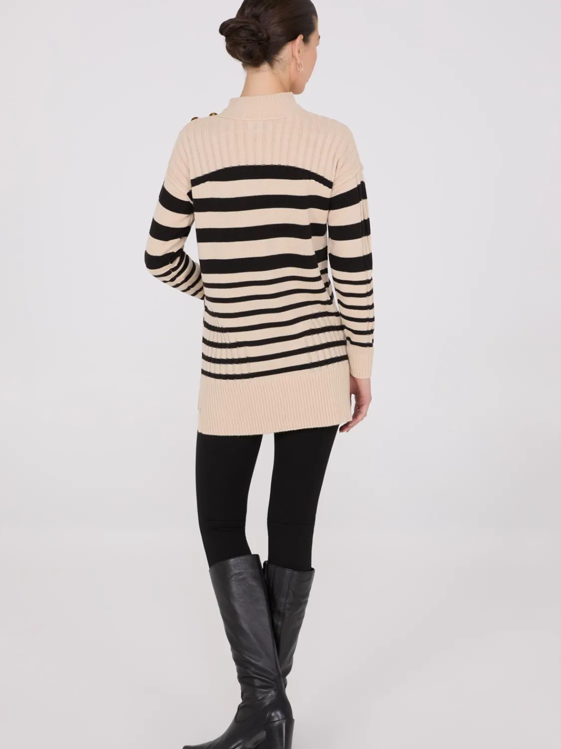 Suzy Shier Long Sleeve|Sweaters & Cardigans>Striped Tunic Sweater With Button Details