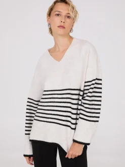 Suzy Shier Long Sleeve|Sweaters & Cardigans>Striped V-Neck Loose Sweater