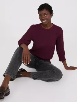 Suzy Shier Tops|Long Sleeve>Textured 3/4 Sleeve Round Neck Top