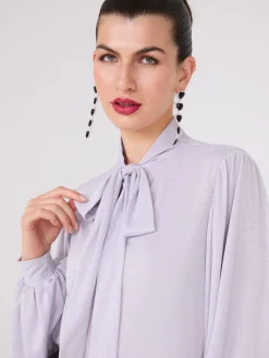 Suzy Shier Tops|Long Sleeve>Textured Bow Blouse