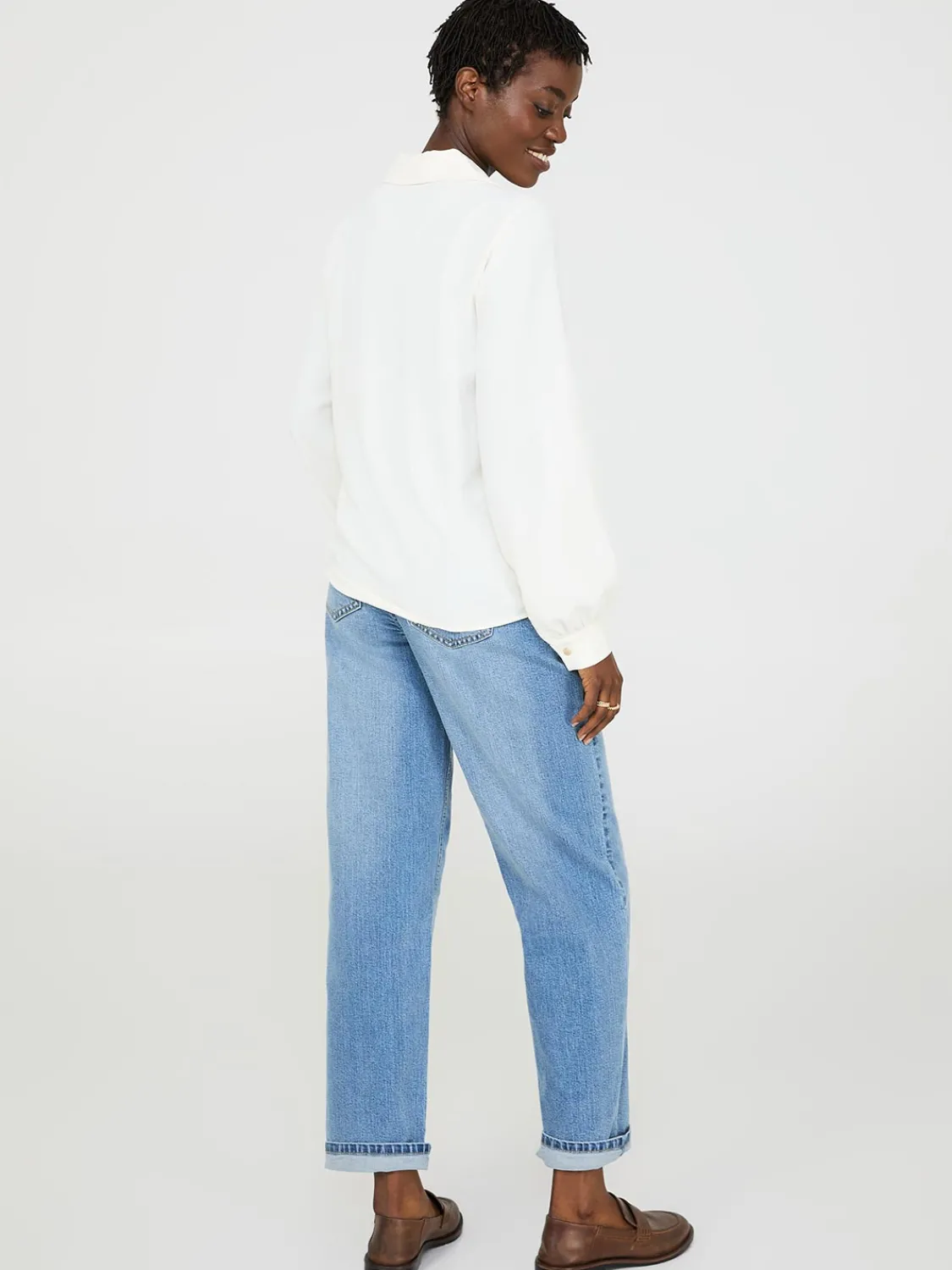 Suzy Shier Tops|Long Sleeve>Textured Johnny Collar Popover Blouse