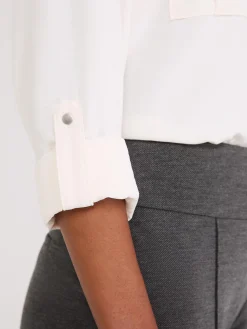 Suzy Shier Tops|Blouses>Textured Utility Pocket Blouse