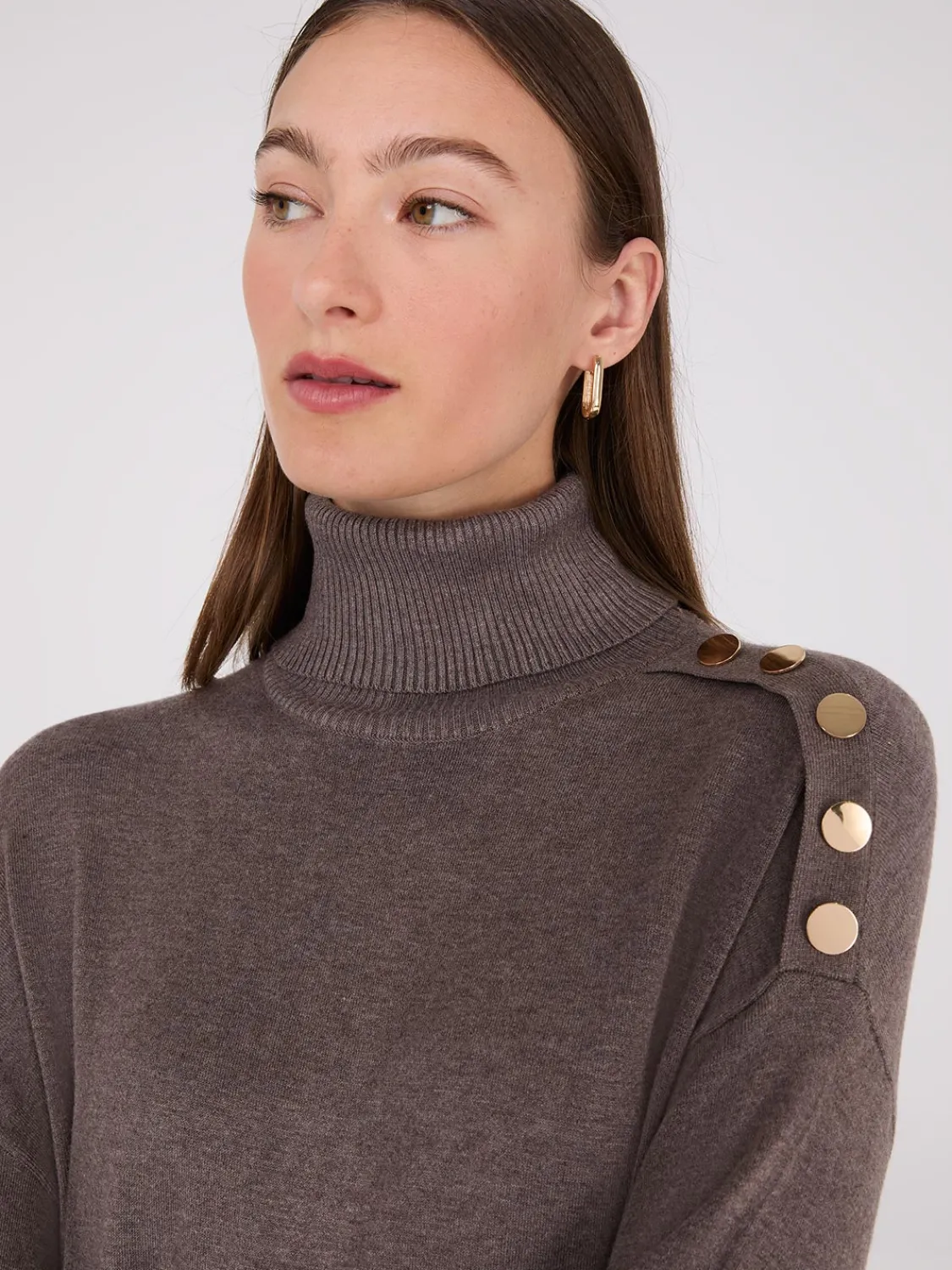 Suzy Shier Long Sleeve|Sweaters & Cardigans>Turtleneck Sweater With Button Details
