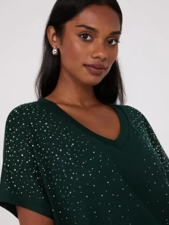 Suzy Shier Short Sleeve|Fashion Tops>V-Neck Dolman Sleeve Rhinestone Top