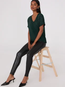 Suzy Shier Short Sleeve|Fashion Tops>V-Neck Dolman Sleeve Rhinestone Top