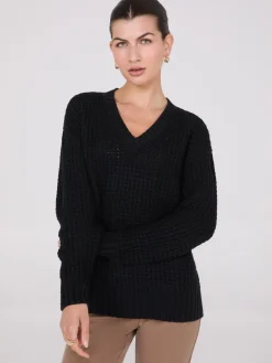 Suzy Shier Long Sleeve|Sweaters & Cardigans>V-Neck Honeycomb Stitch Sweater