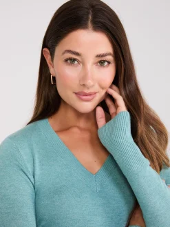 Suzy Shier Long Sleeve|Sweaters & Cardigans>V-Neck Long Sleeve Sweater With Ribbed Details