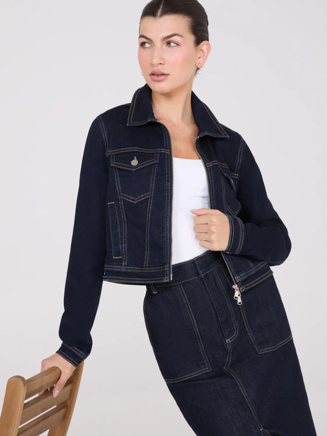Suzy Shier Puffers & Jackets|Puffers & Jackets>Waisted Denim Jacket