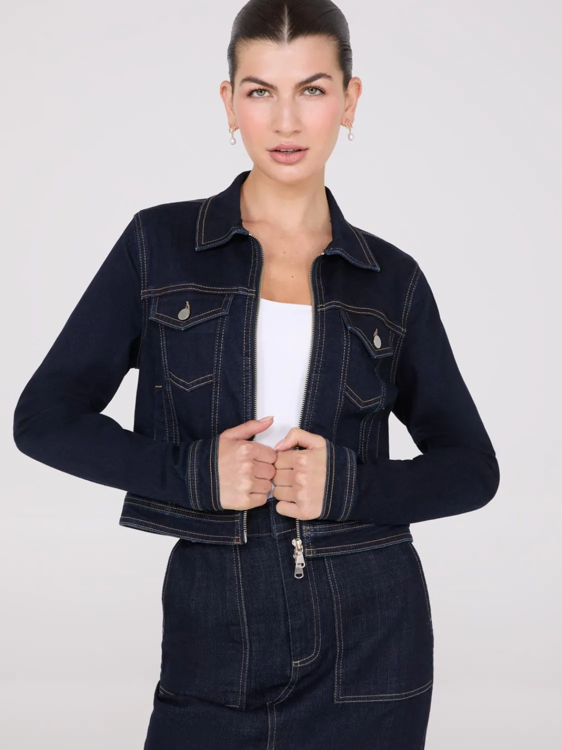 Suzy Shier Puffers & Jackets|Puffers & Jackets>Waisted Denim Jacket