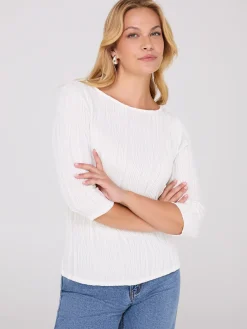 Suzy Shier Tops|Long Sleeve>Wave Pattern Boat Neck Top