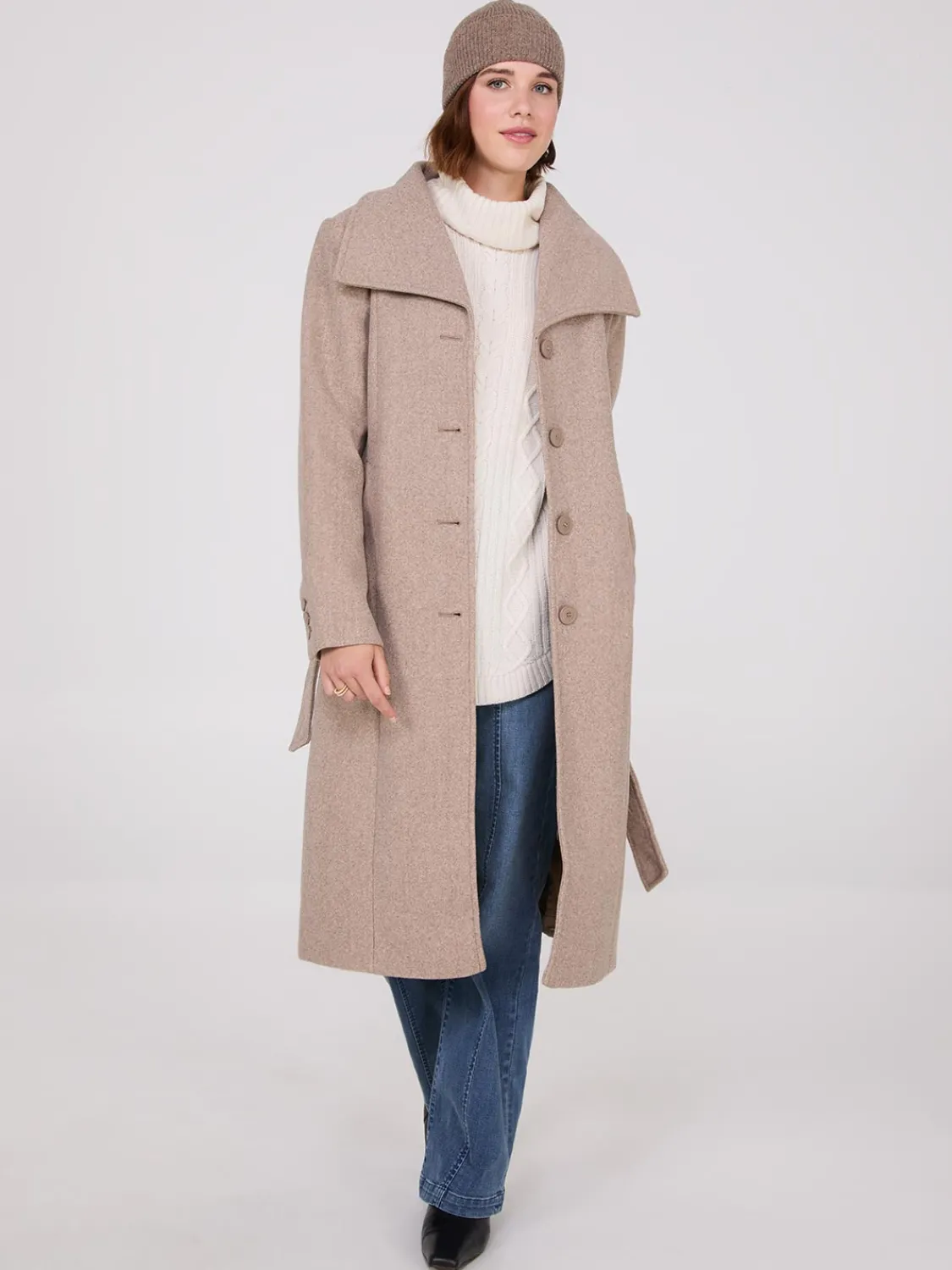 Suzy Shier Coats|Coats>Wide Lapel Midi Coat
