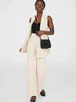 Suzy Shier Suiting|Bottoms>Wide-Leg Pants With Gold Button Details