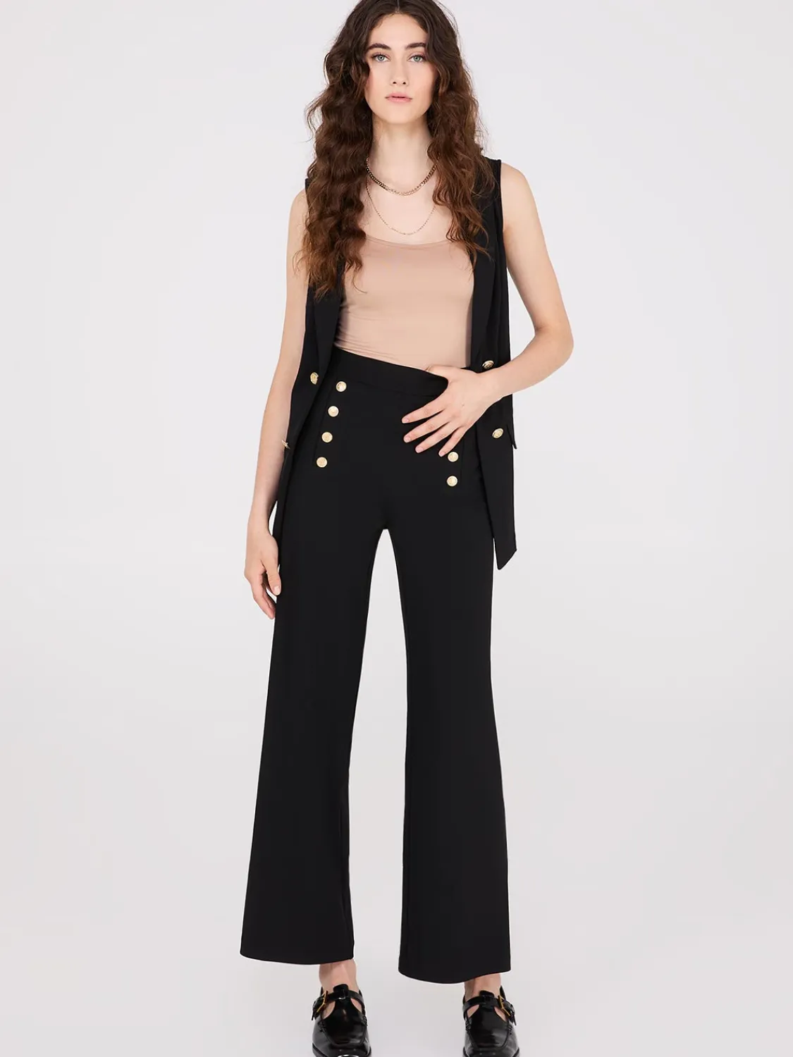 Suzy Shier Suiting|Bottoms>Wide-Leg Pants With Gold Button Details