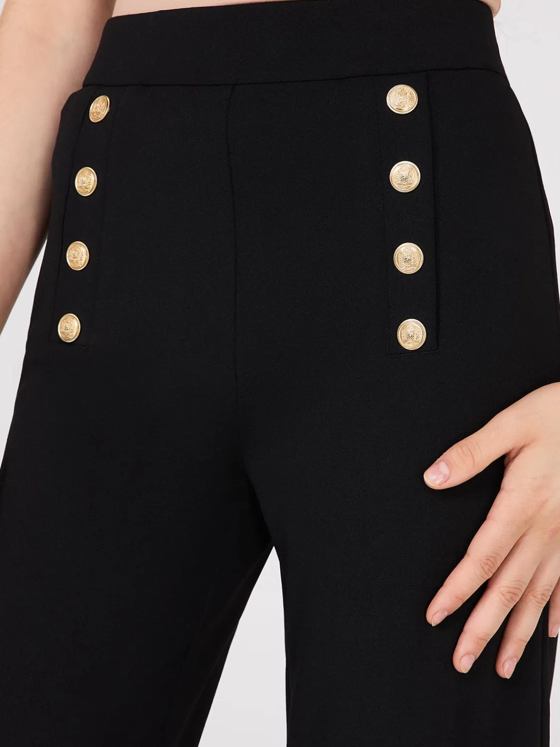Suzy Shier Suiting|Bottoms>Wide-Leg Pants With Gold Button Details