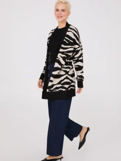 Suzy Shier Long Sleeve|Sweaters & Cardigans>Zebra Print Drop Shoulder Duster